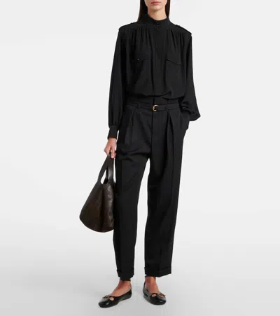 Chloé High-rise Wide-leg Pants In Wool Grain De Poudre In Black