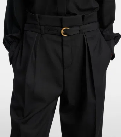 Chloé High-rise Wide-leg Pants In Wool Grain De Poudre In Black