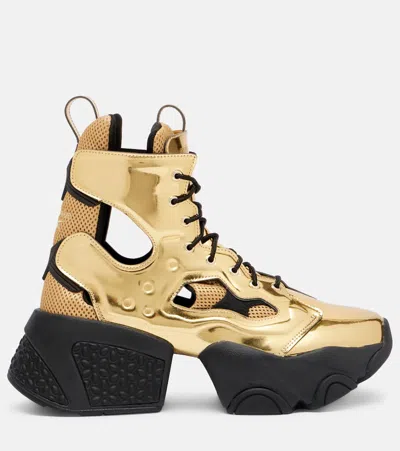Noir Kei Ninomiya Metallic-effect Cutout Lace-up Platform Boots In Gold
