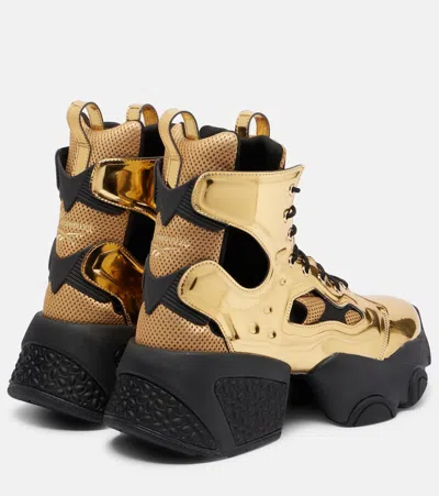Noir Kei Ninomiya Metallic-effect Cutout Lace-up Platform Boots In Gold