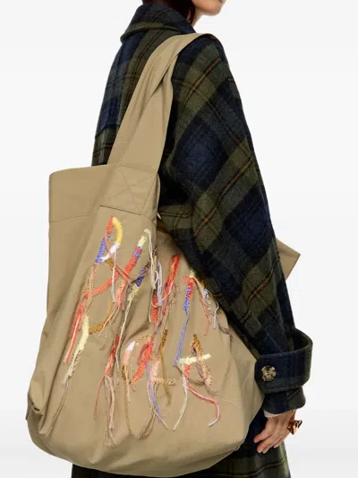 Bimba Y Lola Logo-embroidered Shoulder Bag In Neutral