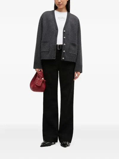 Ganni Pocket Button-fastening Cardigan In Gray