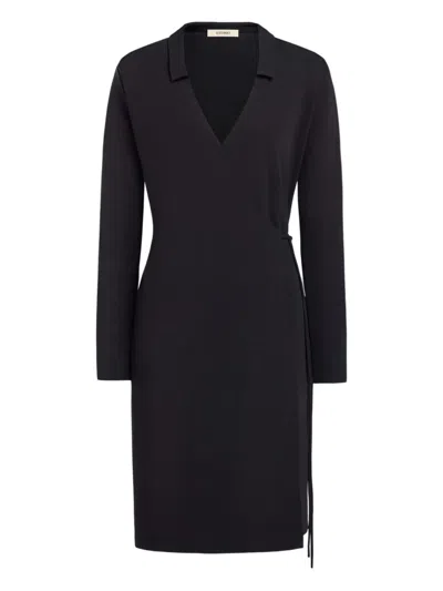 12 Storeez V-neck Midi Dress In Black