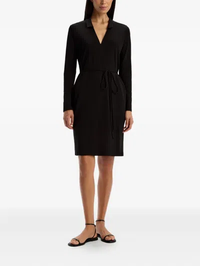 12 Storeez V-neck Midi Dress In Black