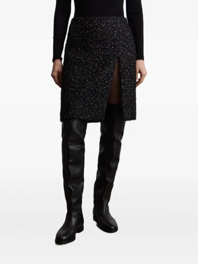 12 Storeez Tweed Slit Skirt In Black