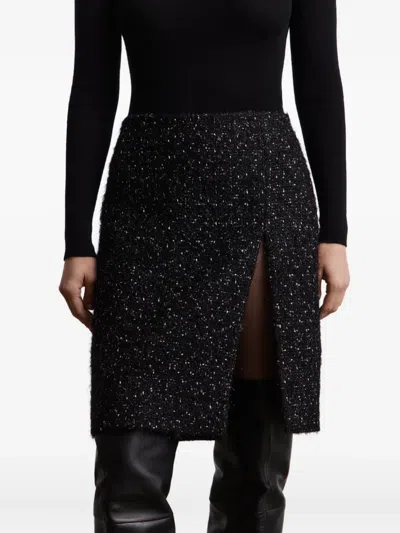 12 Storeez Tweed Slit Skirt In Black