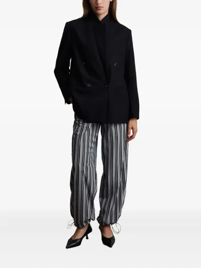 12 Storeez Striped Straight-leg Trousers In Black