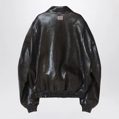 Acne Studios Leather Bomber Jacket Featuring Pockets In Brown