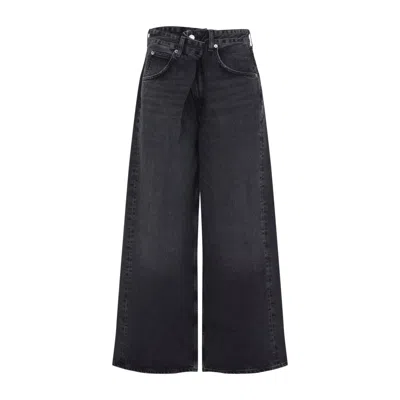 Agolde Vana Black Low-crotch Jeans With Book Closure In Denim Woman In Black
