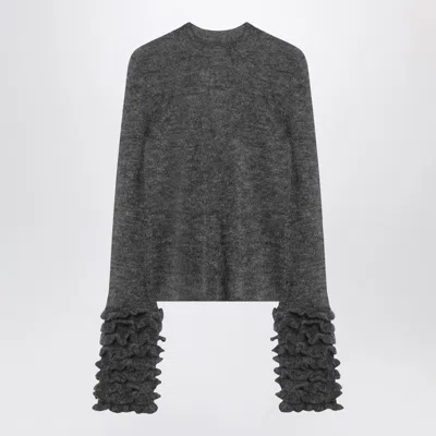Alaïa Alaia Grey Mohair-blend Sweater With Ruffles Women In Gold