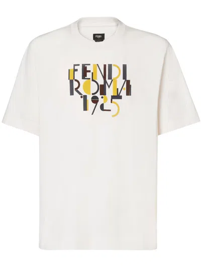 Fendi Roma 1925 Print Cotton T-shirt Clothing In White
