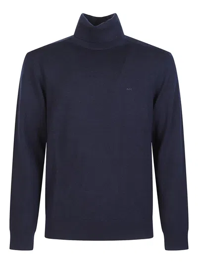 Michael Kors Breathable Turtleneck Sweater Ribbed Trims In Blue