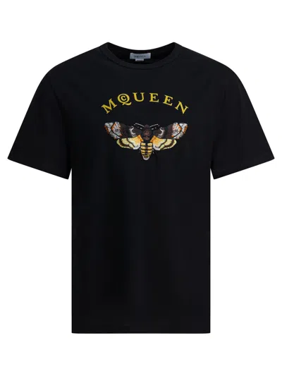 Alexander Mcqueen Moth Embroidery Logo T-shirt In Black