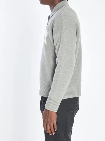 Ami Alexandre Mattiussi Ami Paris Polo Ami De Coeur With Embroidery In Gray