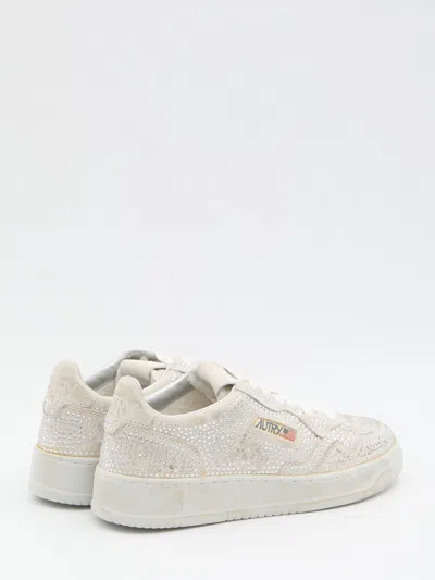 Autry Medalist Low Sneakers In Worn-out Effect Suede With Rhinestones In Animal Print