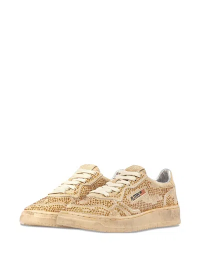 Autry Medalist Low Sneakers In Bronze Suede With Crystal Micro Rhinestones In Multi