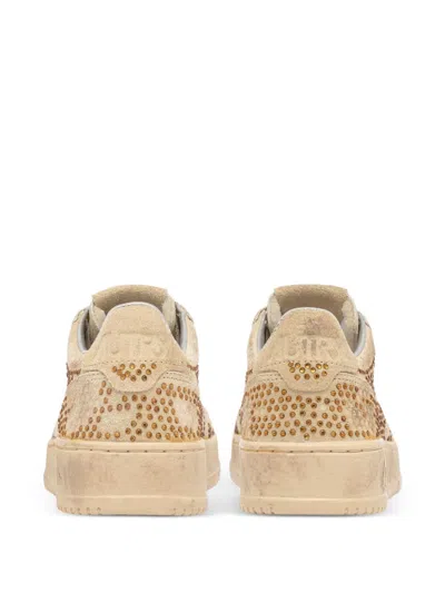 Autry Medalist Low Sneakers In Bronze Suede With Crystal Micro Rhinestones In Multi