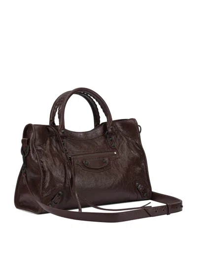 Balenciaga Le City Small Embellished Textured-leather Tote In Brown