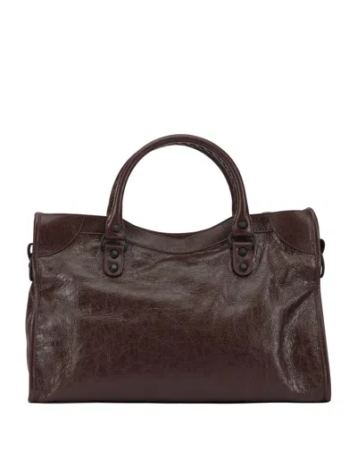 Balenciaga Le City Small Embellished Textured-leather Tote In Brown