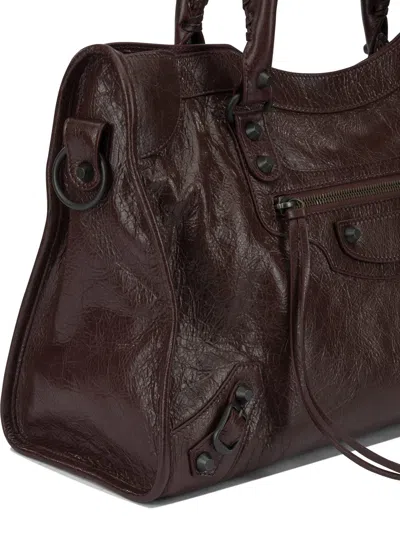 Balenciaga Le City Small Embellished Textured-leather Tote In Brown