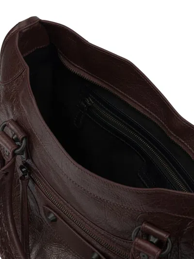 Balenciaga Le City Small Embellished Textured-leather Tote In Brown