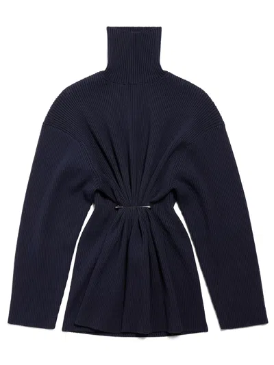 Balenciaga Pinched Navy Mini Dress In Wool And Cotton In Blue