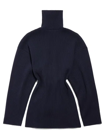 Balenciaga Pinched Navy Mini Dress In Wool And Cotton In Blue