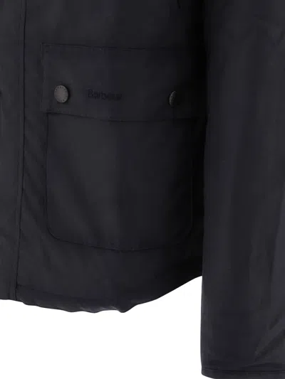 Barbour Collared Waxed Cotton Jacket And Pockets In Black