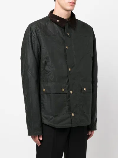 Barbour Collared Waxed Cotton Jacket And Pockets In Black