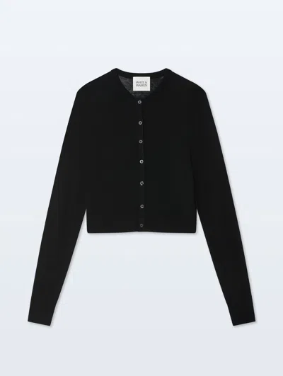 White & Warren Superfine Cashmere Button Cardigan Sweater In Black In Black