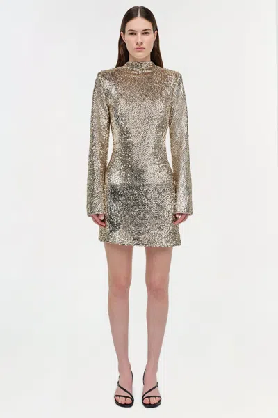 Simkhai Women's Opal Sequin Mini Long Sleeve Dress In Gold In Brown
