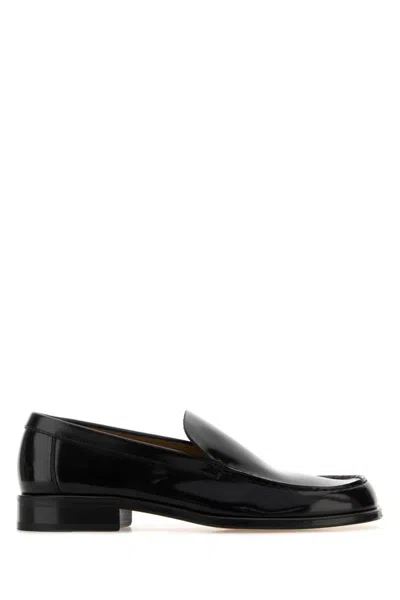 Lemaire Polished Black Calf Leather Loafers With Tonal Stitching In Multi