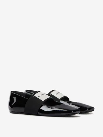 Givenchy Sliced Square Label Patent Leather Ballerina Flats In Black