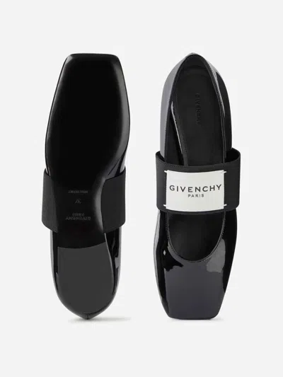 Givenchy Sliced Square Label Patent Leather Ballerina Flats In Black