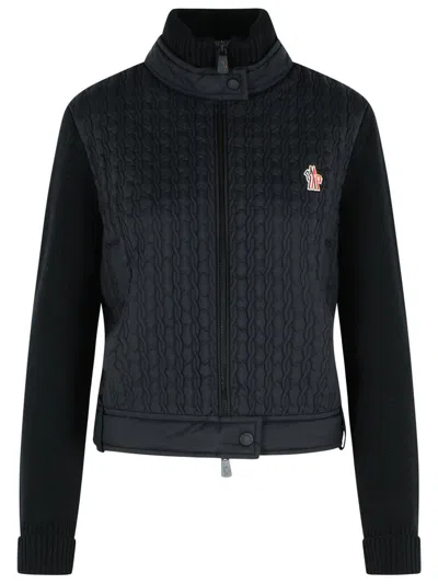 Moncler Grenoble Black Virgin Wool Padded Cardigan In Black