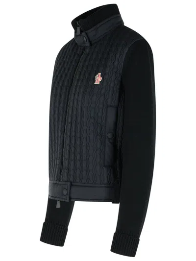 Moncler Grenoble Black Virgin Wool Padded Cardigan In Black