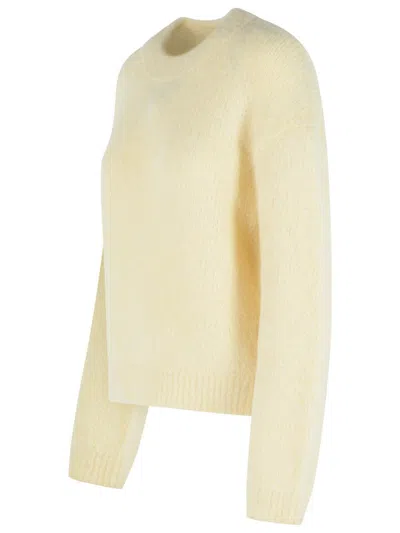 Closed Round-neck Knitted Sweater In Yellow