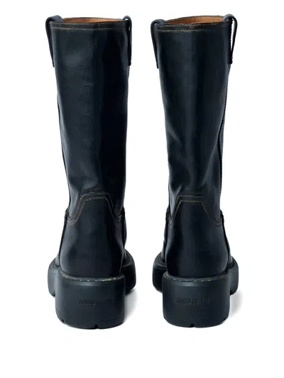 Miu Miu Round Toe Block Heel Ankle Boots In Black