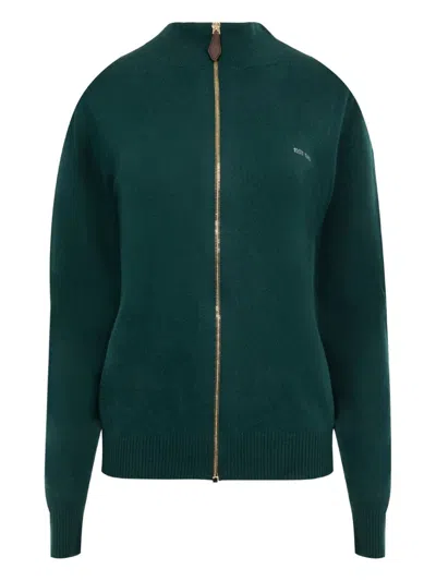 Miu Miu High Collar Cardigan Elbow Patches In Green