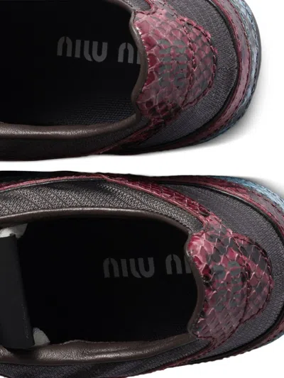 Miu Miu Gymnasium Technical Fabric And Python-print Ayers Leather Sneakers In Multi