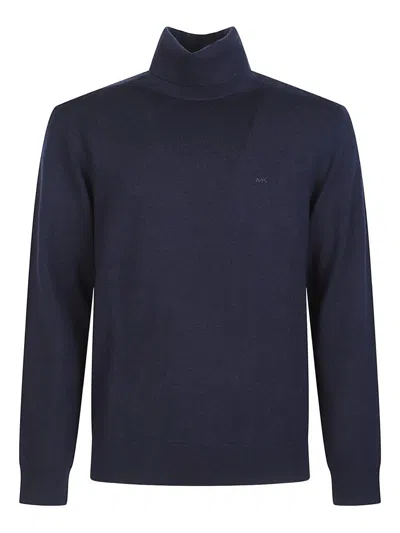 Michael Kors Breathable Turtleneck Sweater Ribbed Trims In Blue