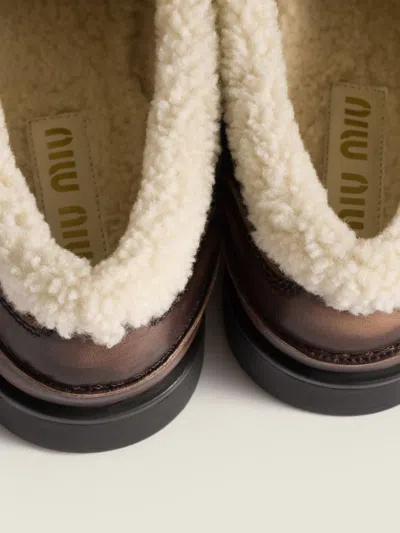 Miu Miu Leather Round Toe Loafers For Everyday Wear In Brown