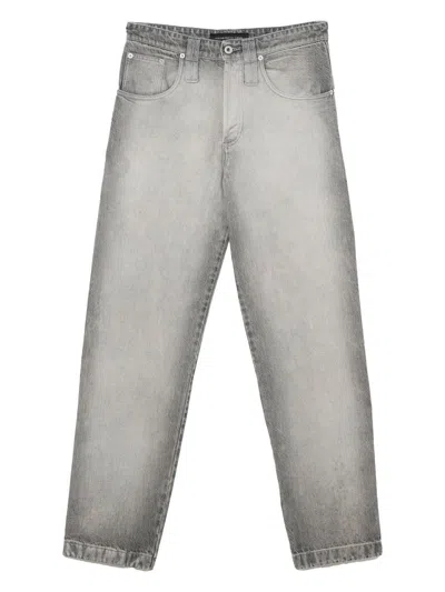 Federico Cina Loose Fit Bleached Jeans With Embroidered Grape Logo Clothing In Gray