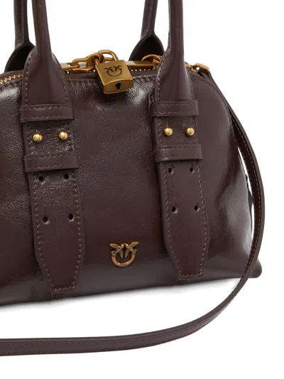 Pinko Escape Bag Small Handbag In Patent-effect Leather In Brown
