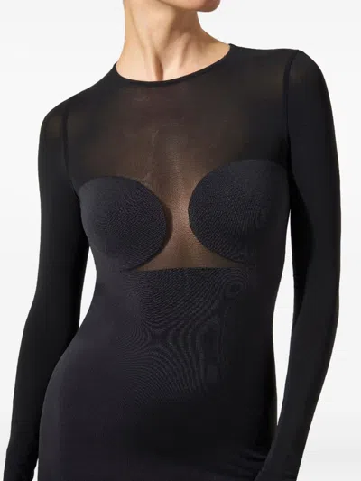 Wolford Sheer-panelled Long-sleeve Dress In Black