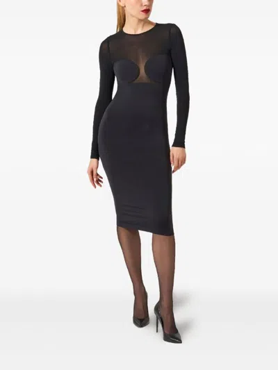 Wolford Sheer-panelled Long-sleeve Dress In Black