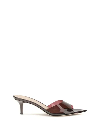 Gianvito Rossi Pointed Toe Mules With Semi-sheer Strap In Burgundy