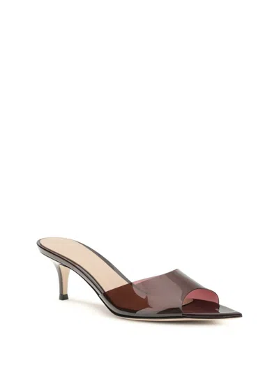 Gianvito Rossi Pointed Toe Mules With Semi-sheer Strap In Burgundy