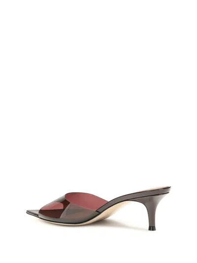 Gianvito Rossi Pointed Toe Mules With Semi-sheer Strap In Burgundy