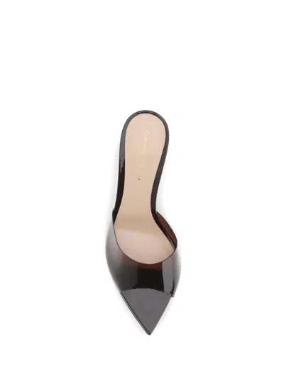 Gianvito Rossi Pointed Toe Mules With Semi-sheer Strap In Burgundy